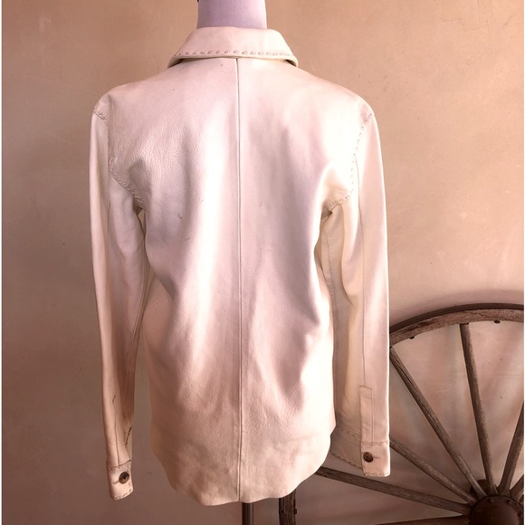 RALPH LAUREN Western Cream Leather Jacket Genuine Antler Buttons Totally Lined M - Picture 4 of 13